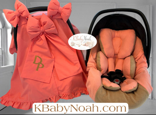 Set para car seat Coral y Beige (5 piezas )