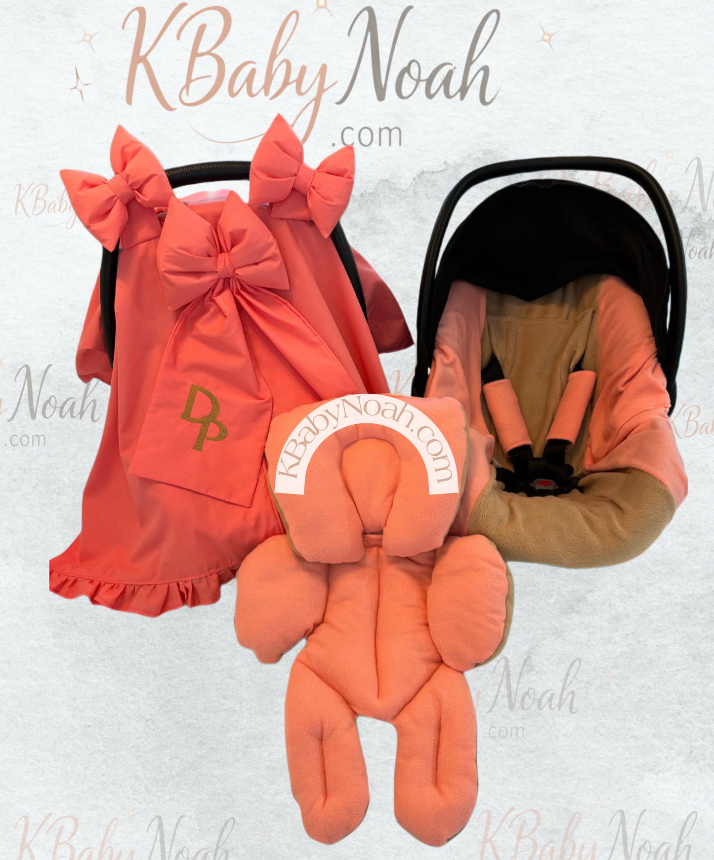 Set para car seat Coral y Beige (5 piezas )