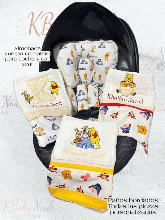 Set de Almohadas + 3 paños ( telas exclusivas con nombre incluido )