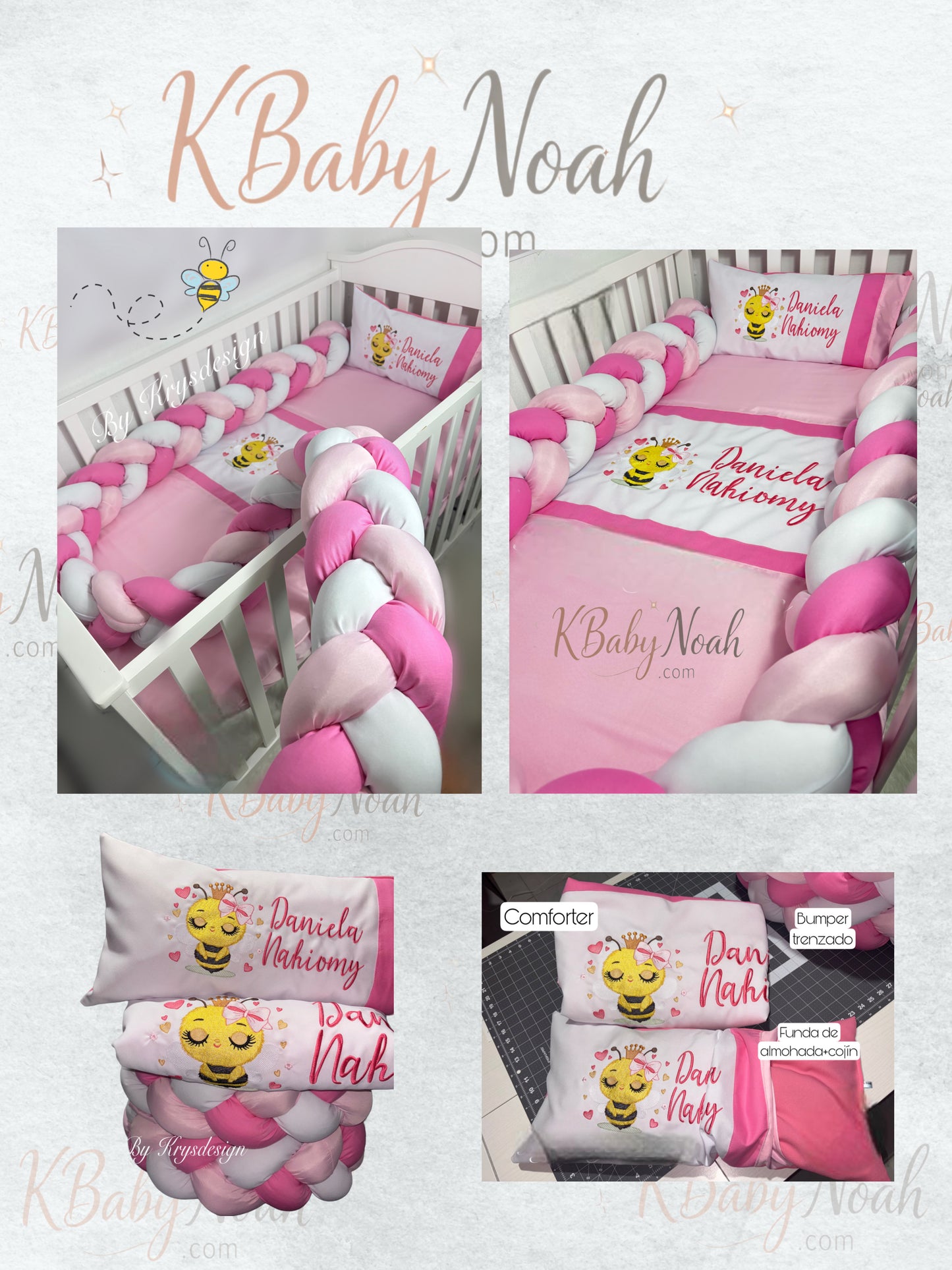 Combo cuna-Dulces sueños personalizado-incluye trenzado