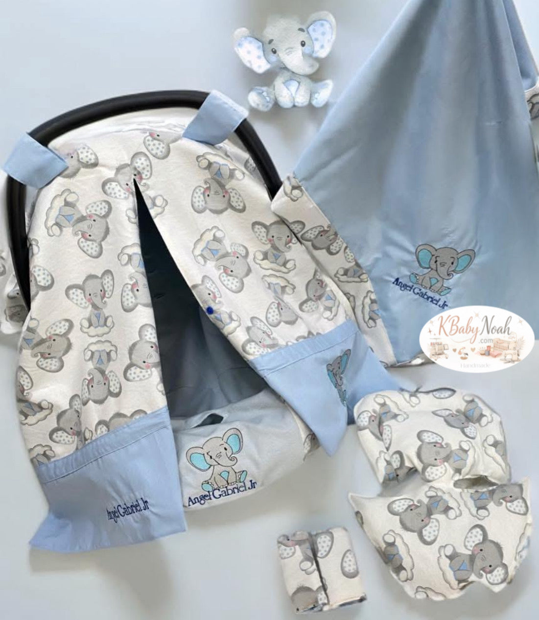 ✨ Set Cover Car Seat Elefante Azul – KBabyNoah