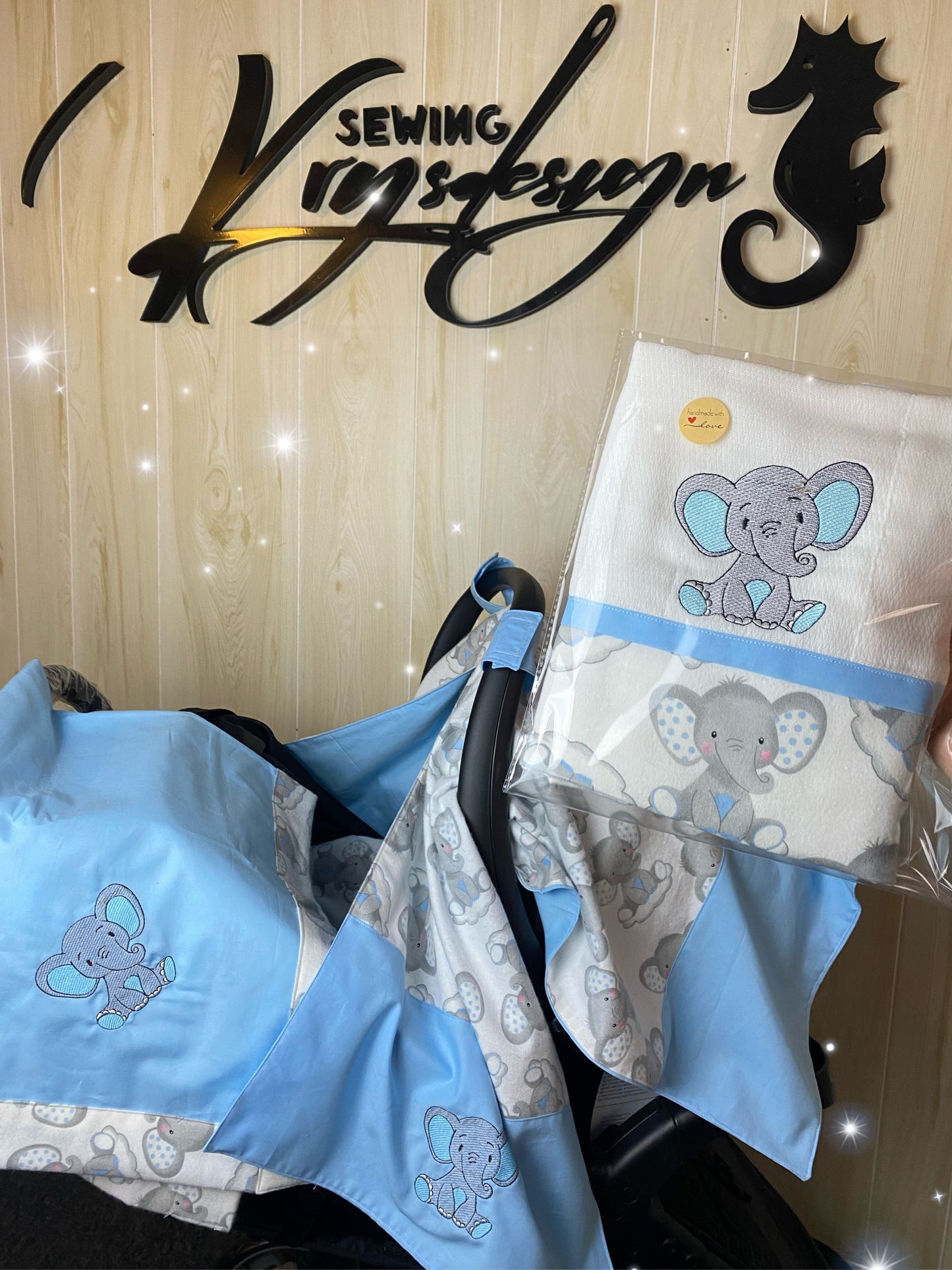 ✨ Set Cover Car Seat Elefante Azul – KBabyNoah