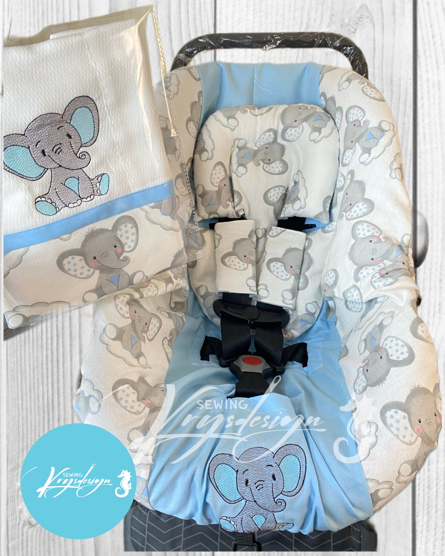 ✨ Set Cover Car Seat Elefante Azul – KBabyNoah